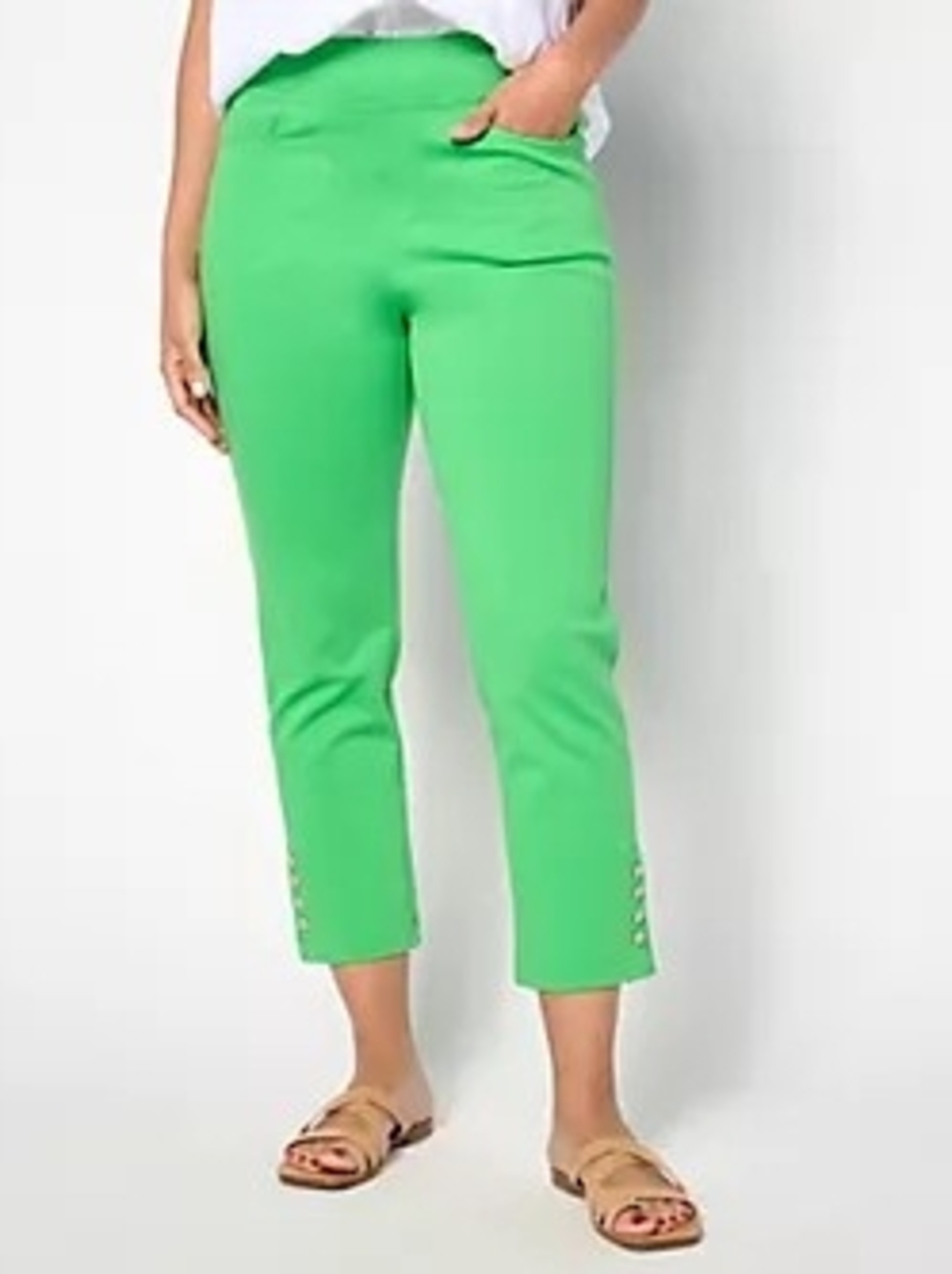 Belle by Kim Gravel Cropped Ponte Pants in Bright Green